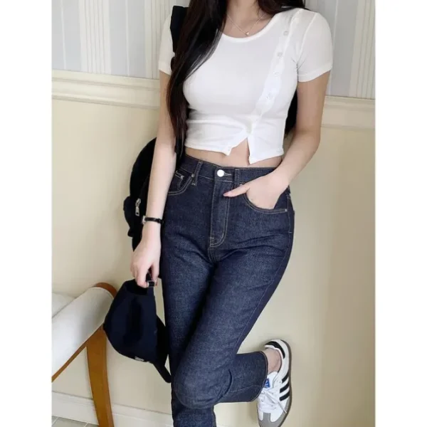 Button Front Split Crop Top