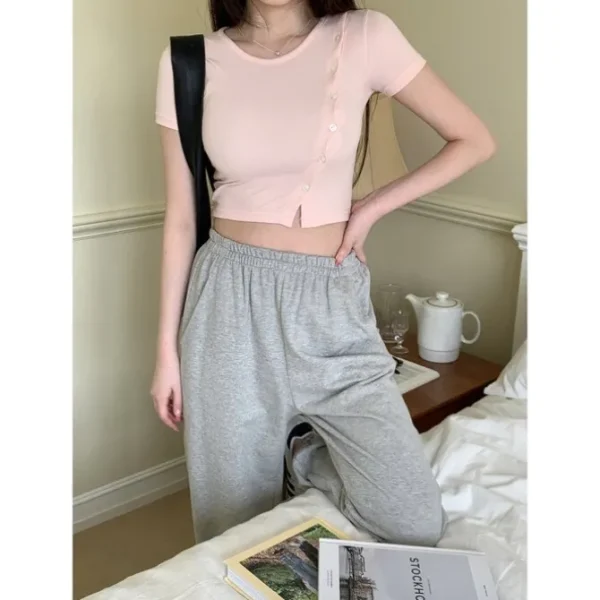 Button Front Split Crop Top