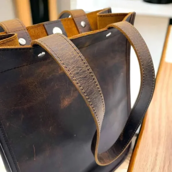 Cain Distressed Leather Business Casual Tote Bag(Coffee)