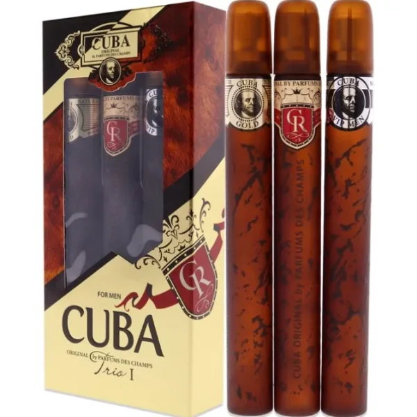 Cuba Trio 1 by Cuba for Men - 3 Pc Gift Set 1.17oz Cuba Gold EDT Spray, 1.17oz Cuba Royal EDT Spray, 1.17oz Cuba VIP EDT Spray