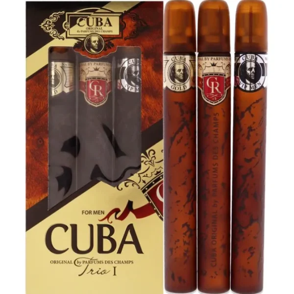 Cuba Trio 1 by Cuba for Men - 3 Pc Gift Set 1.17oz Cuba Gold EDT Spray, 1.17oz Cuba Royal EDT Spray, 1.17oz Cuba VIP EDT Spray