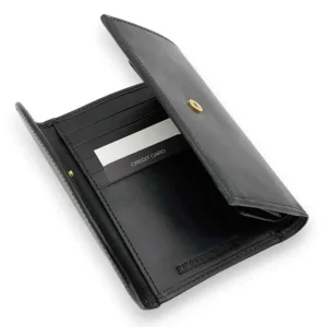 DANA Business Italian Bridle Leather 3 Fold Wallet With Large Coin Case(Black)