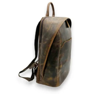 DARIUS Business Distressed Leather RFID Entrepreneur Vintage Backpack(Dark Brown)