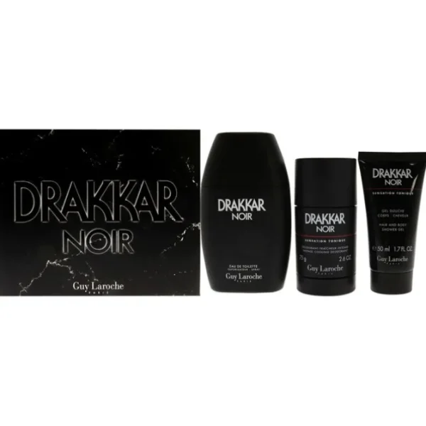 Drakkar Noir by Guy Laroche for Men - 3 Pc Gift Set - 3.4oz EDT Spray, 2.6oz Deodorant Stick, 1.7oz Shower Gel