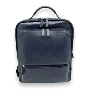 ELISEO Business Leather RFID Dual Zipped Backpack(Navy)