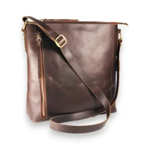 JOSIE Business Cowhide Leather Straight Zipped Crossbody Hobe Bag(brown)