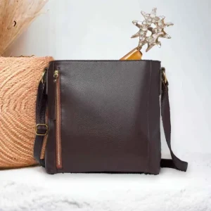 JOSIE Business Cowhide Leather Straight Zipped Crossbody Hobe Bag(brown)