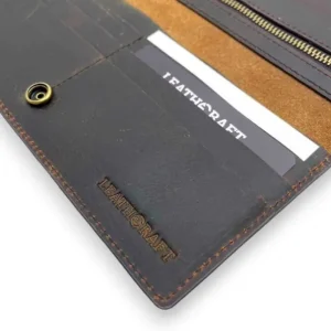 LENNON Crazy Horse Leather Travel Long Wallet(Dark Brown)