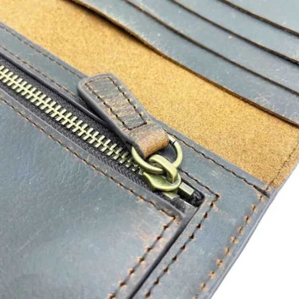 LENNON Crazy Horse Leather Travel Long Wallet(Dark Brown)
