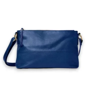 NOELLE Business Cowhide Leather Double Zip Bag(blue)