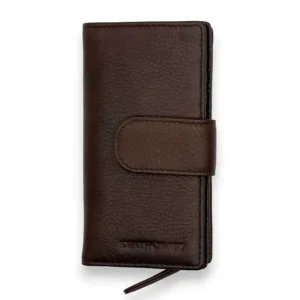 SAHRA business leather snap front coin wallet with zip(Brown)