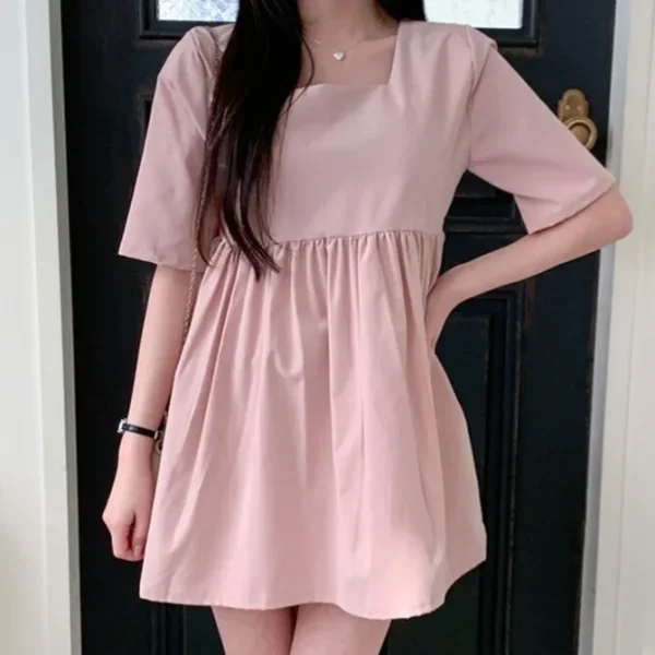 Square Neck Loose Fit Short Sleeve Mini Dress