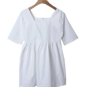 Square Neck Loose Fit Short Sleeve Mini Dress