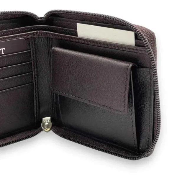 TRISTAN Business Genuine Leather RFID Zip Coin Wallet Full Grain Cowhide From Us(Brown)