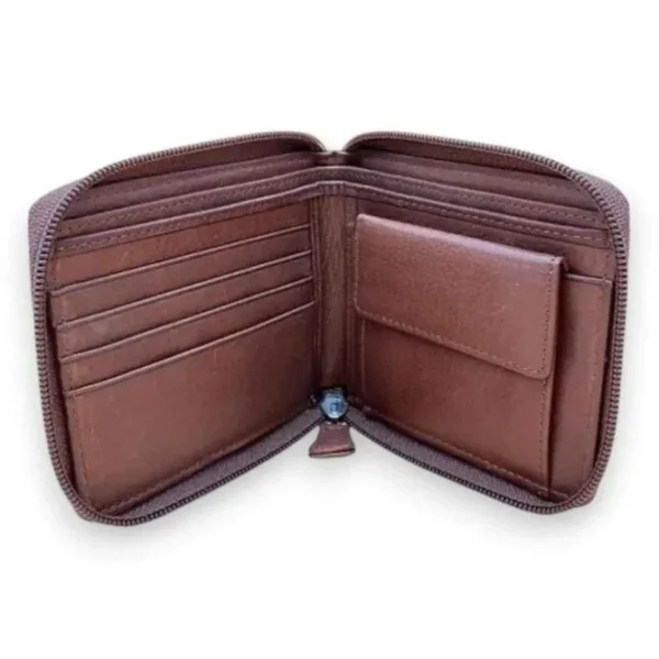 TRISTAN Business Genuine Leather RFID Zip Coin Wallet Full Grain Cowhide From Us(Brown)