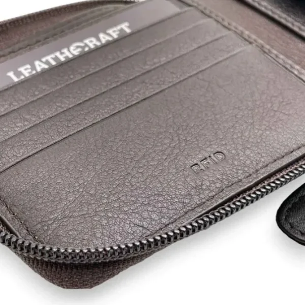 TRISTAN Business Genuine Leather RFID Zip Coin Wallet Full Grain Cowhide From Us(Brown)