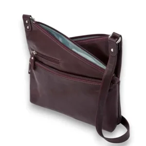 VAANYA Cowhide Leather Zipped Crossbody Bag(RAISIN)